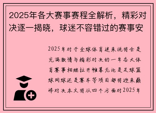 2025年各大赛事赛程全解析，精彩对决逐一揭晓，球迷不容错过的赛事安排