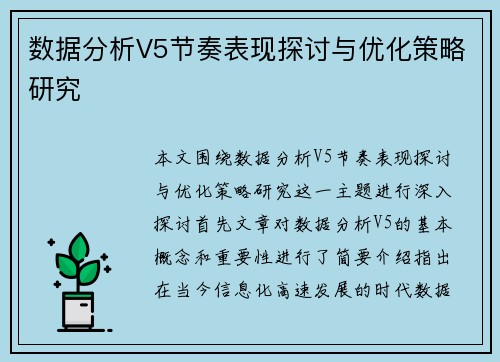 数据分析V5节奏表现探讨与优化策略研究